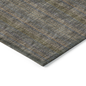 5' X 8' Taupe Denim Blue And Olive Green Striped Washable Indoor Outdoor Area Rug