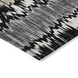 5' X 8' Black Silver And Gray Striped Washable Indoor Outdoor Area Rug - Black, Silver, Gray