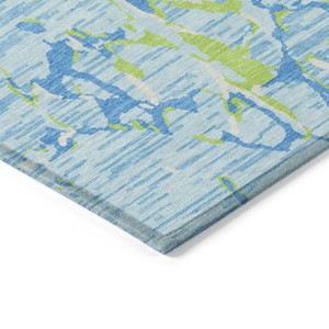 3' X 5' Sky Blue Green And Ivory Striped Washable Indoor Outdoor Area Rug