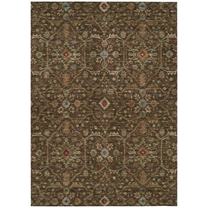 5' X 8' Chocolate Red And Green Floral Washable Indoor Outdoor Area Rug