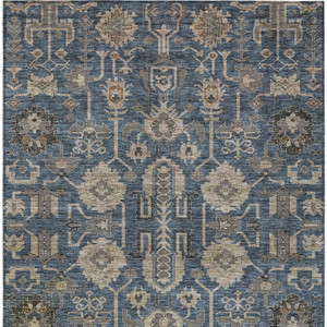 5' X 8' Navy Blue Beige And Taupe Oriental Washable Indoor Outdoor Area Rug
