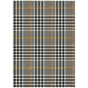 5' X 8' Black Gold And Ivory Plaid Washable Indoor Outdoor Area Rug
