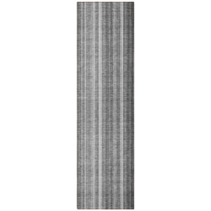 8' Runner Gray Striped Washable Non Skid Indoor Outdoor Runner Rug - 608219369903