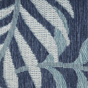 6' X 9' Navy Blue And Ivory Palm Leaf Indoor Outdoor Area Rug