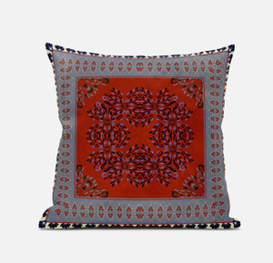 18" X 18" Red And Gray Blown Seam Geometric Indoor Outdoor Throw Pillow - 606114672456
