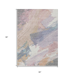 5' X 8' Pink Mauve And Lavender Abstract Washable Indoor Outdoor Area Rug