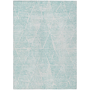 5' X 8' Aqua And Ivory Geometric Washable Indoor Outdoor Area Rug