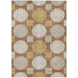 5' X 8' Brown Beige And Ivory Geometric Washable Indoor Outdoor Area Rug - 608219298258