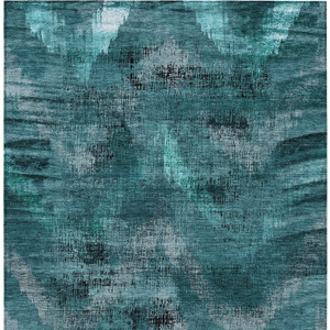 3' X 5' Teal Blue Aqua And Gray Abstract Washable Indoor Outdoor Area Rug Transitional Style - Teal Blue, Aqua, Gray Color