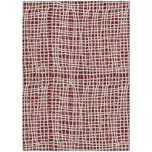 3' X 5' Burgundy And Ivory Striped Washable Indoor Outdoor Area Rug