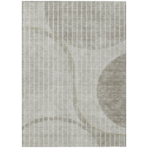 5' X 8' Taupe Beige And Ivory Striped Washable Indoor Outdoor Area Rug