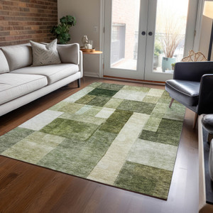 5' X 8' Sage And Fern Green Geometric Washable Indoor Outdoor Area Rug