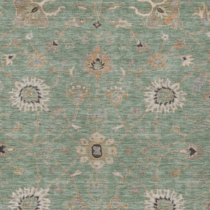 5' X 8' Artichoke Green Ivory And Coral Floral Washable Indoor Outdoor Area Rug