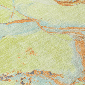 5' X 8' Artichoke Green Blue And Brown Abstract Washable Indoor Outdoor Area Rug