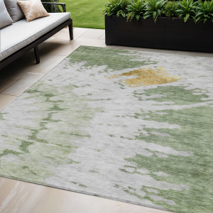 5' X 8' Artichoke Green And Olive Green Abstract Washable Indoor Outdoor Area Rug - Artichoke Green, Olive Green