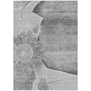 3' X 5' Gray Silver And Charcoal Floral Washable Indoor Outdoor Area Rug Transitional Style - Gray, Silver, Charcoal Color