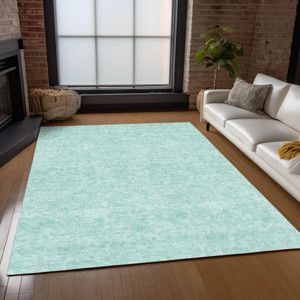 3' X 5' Teal Blue And Aqua Floral Washable Indoor Outdoor Area Rug Transitional Style - Teal Blue, Aqua Color