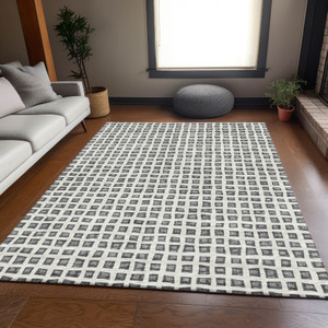 3' X 5' Gray Charcoal And Silver Geometric Washable Indoor Outdoor Area Rug - Gray, Charcoal, Silver