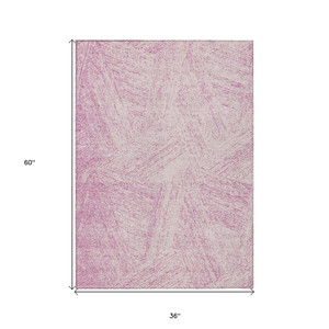 3' X 5' Pink And Ivory Abstract Washable Indoor Outdoor Area Rug - 608219238117