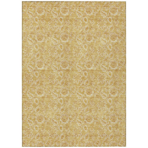 5' X 8' Gold And Wheat Floral Washable Indoor Outdoor Area Rug