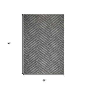 8' Runner Gray and Blue Geometric Stain Resistant Indoor Outdoor Runner Rug - Gray, Blue