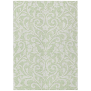 3' X 5' Artichoke Green And Ivory Floral Washable Indoor Outdoor Area Rug Transitional Style - Artichoke Green, Ivory Color