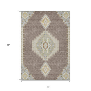 5' X 8' Taupe Gray And Ivory Oriental Washable Indoor Outdoor Area Rug