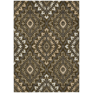 5' X 8' Brown Taupe And Gray Floral Washable Indoor Outdoor Area Rug