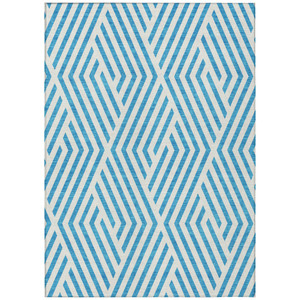 5' X 8' Teal and White Geometric Washable Non Skid Indoor Outdoor Area Rug