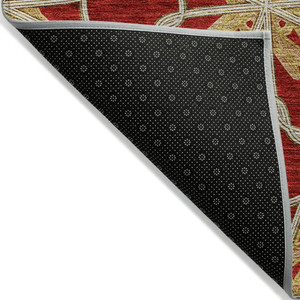 3' X 5' Orange And Gold Geometric Washable Indoor Outdoor Area Rug