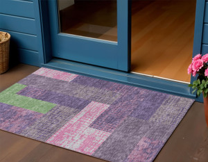 3' X 5' Purple Green And Pink Geometric Washable Indoor Outdoor Area Rug