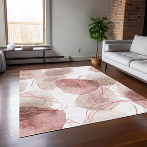 3' X 5' Merlot and Ivory Abstract Washable Non Skid Indoor Outdoor Area Rug