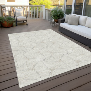 3' X 5' Ivory And Taupe Geometric Washable Indoor Outdoor Area Rug
