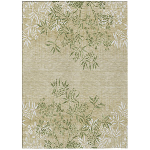 5' X 8' Khaki Ivory And Green Floral Washable Indoor Outdoor Area Rug