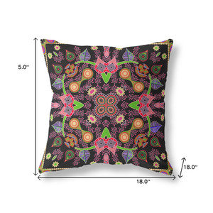 18" x 18" Black and Pink Blown Seam Paisley Indoor Outdoor Throw Pillow