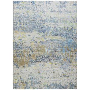 3' X 5' Blue Green And Ivory Abstract Washable Indoor Outdoor Area Rug