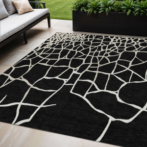 5' X 8' Black And Beige Abstract Washable Indoor Outdoor Area Rug