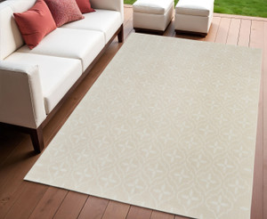 4' X 6' Ivory And Beige Geometric Indoor Outdoor Area Rug