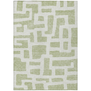 3' X 5' Artichoke Green And Ivory Abstract Washable Indoor Outdoor Area Rug - 608219076658