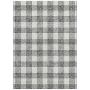 5' X 8' Gray And Charcoal Plaid Washable Indoor Outdoor Area Rug