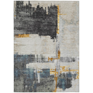 5' X 8' Charcoal Gray And Tan Abstract Washable Indoor Outdoor Area Rug