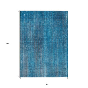 3' X 5' Blue Striped Washable Non Skid Indoor Outdoor Area Rug - 608219090883