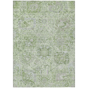 3' X 5' Mint Green And Gray Damask Washable Indoor Outdoor Area Rug
