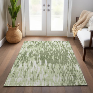 5' X 8' Green And Ivory Abstract Washable Indoor Outdoor Area Rug Transitional Style - Green, Ivory Color