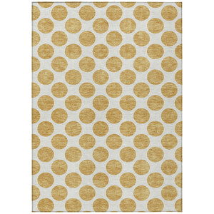 3' X 5' Gold And Ivory Polka Dot Washable Indoor Outdoor Area Rug
