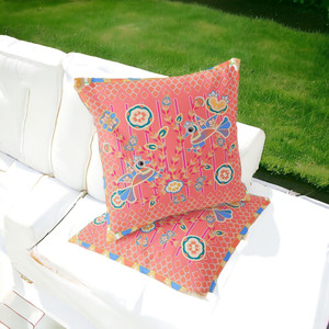 Set of Two 16" X 16" Blue and Pink Peacock Blown Seam Floral Indoor Outdoor Throw Pillow - 606114841760