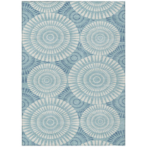3' X 5' Teal Blue And Ivory Geometric Washable Indoor Outdoor Area Rug - 608219002237