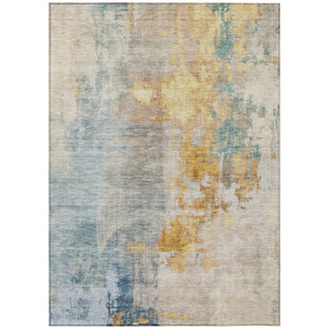 5' X 8' Linen Teal Blue And Copper Abstract Washable Indoor Outdoor Area Rug