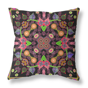 16" x 16" Black and Pink Blown Seam Paisley Indoor Outdoor Throw Pillow