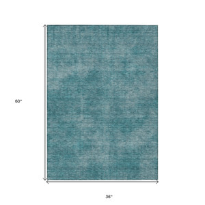 3' X 5' Teal Blue Washable Indoor Outdoor Area Rug